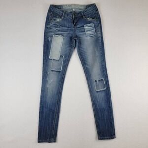 Vanilla Star Womens Skinny Jeans Blue Stretch Patches Light Wash Denim Juniors 7